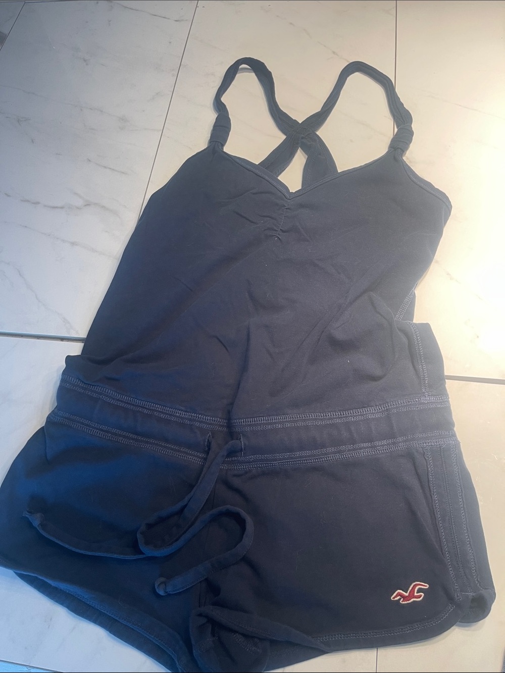 Hollister Dark Blue Crossback Tie-Waist Romper - Picture 1 of 3